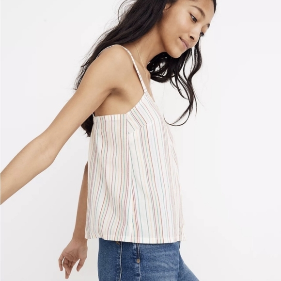 Madwell Button-Front Cami Tank in Textural Rainbow Stripe medium - Picture 2 of 10